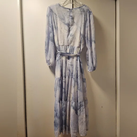 *sold Calvin Klein Whimsical Chiffon Blue Dress Wedding Guest Dreamy Fairy 16 - Picture 2 of 6